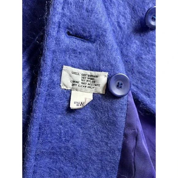 Women's Vtg Size 10 P Loring Super Soft Periwinkle Mohair Wool Coat Made In USA - Picture 6 of 10